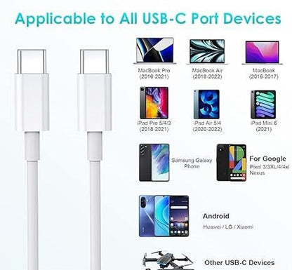 Type C to Type C Charging Cable 1M,60W for Iphone 15/15 Pro Max/15 Plus,& Ipad Pro 12.9/11/Mini/Air/Macbook 14/13/Samsung S23-White Cable Charger Plug