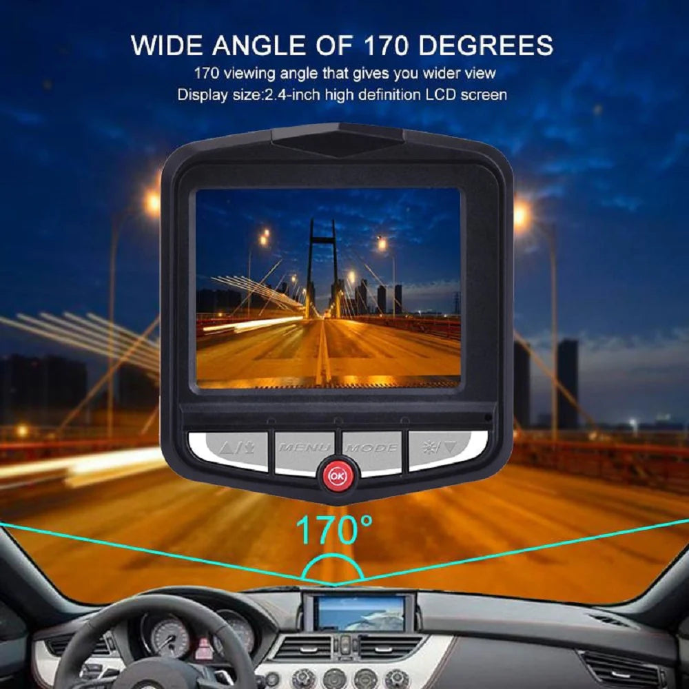 2.4-Inch Full HD 1080P Dash Camera with Night Vision and G-Sensor for Front or Rear Installation