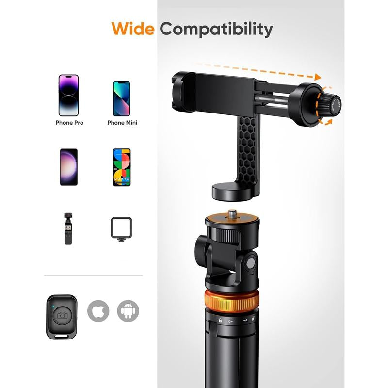 Newest Iphone Tripod Stand, EUCOS 62" Phone Tripod&Selfie Stick with Remote Shutter for Video Recording, Solidest Cell Phone Tripod Stand for Iphone Compatible Iphone 13Pro Max/12Pro/Samsung/Dji/Gopro Eucos