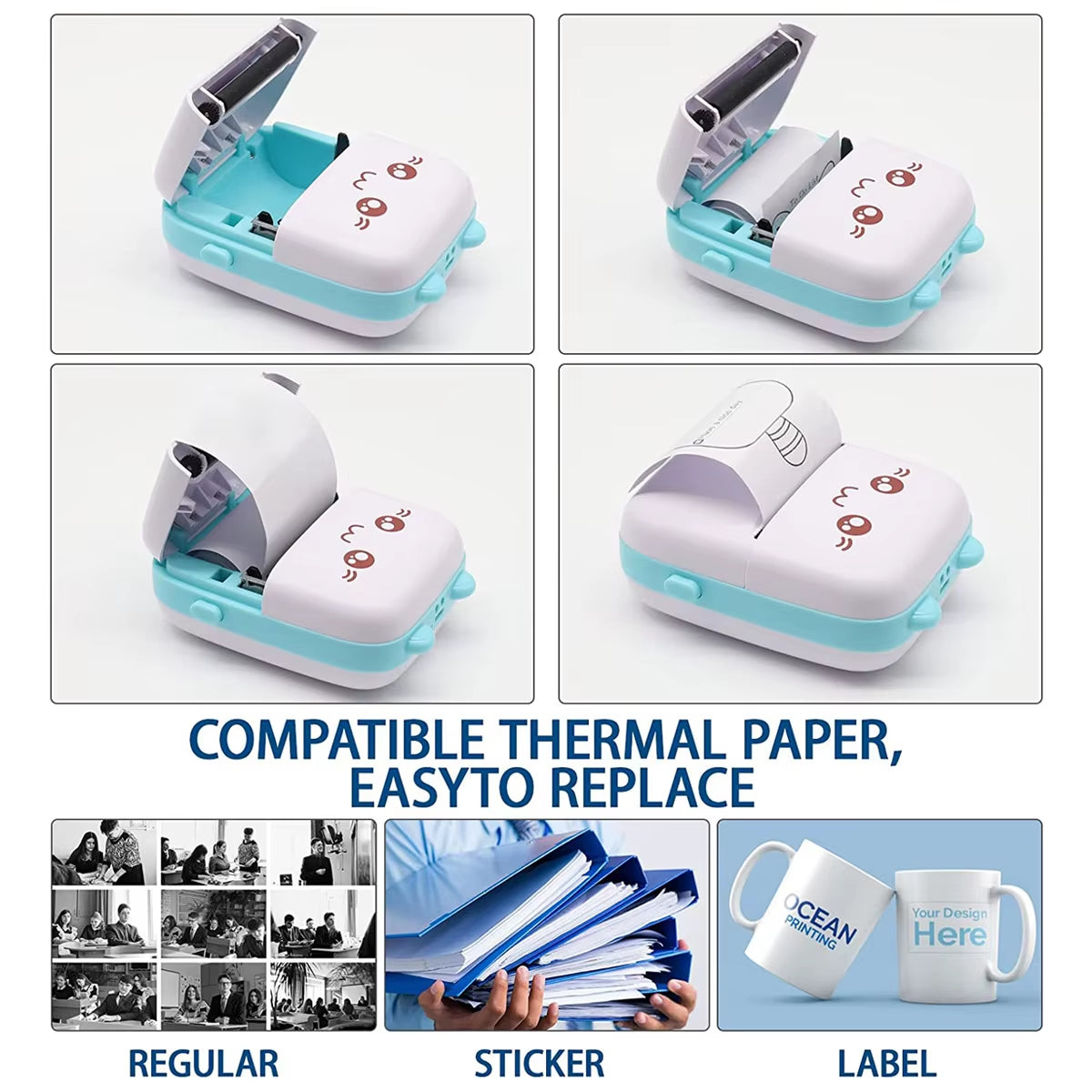 Mini Pocket Printer, Wireless BT Connection Thermal Printer for Photos Receipts Notes Memo Label Portable Inkless Gift Printer