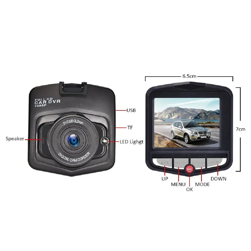 2.4-Inch Full HD 1080P Dash Camera with Night Vision and G-Sensor for Front or Rear Installation