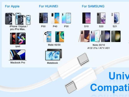 Type C to Type C Charging Cable 1M,60W for Iphone 15/15 Pro Max/15 Plus,& Ipad Pro 12.9/11/Mini/Air/Macbook 14/13/Samsung S23-White Cable Charger Plug