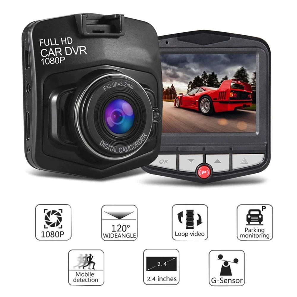 2.4-Inch Full HD 1080P Dash Camera with Night Vision and G-Sensor for Front or Rear Installation