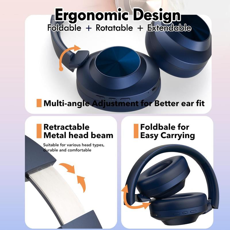 Over-Ear Wireless Headphones, Foldable Rotatable Earbuds with Built-In Microphone, Long Standby Noise Canceling Headphones Gaming Headset for Mobile Phone, Travel Gadgets 2024