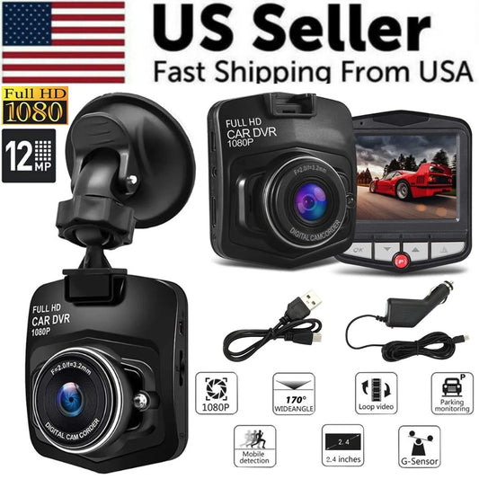 2.4-Inch Full HD 1080P Dash Camera with Night Vision and G-Sensor for Front or Rear Installation